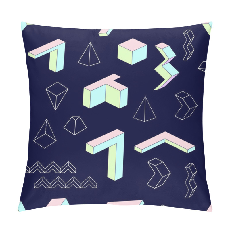 Personality  Geometric Shapes. Abstract Seamless Vector Pattern With Isometric Elements. Pillow Covers