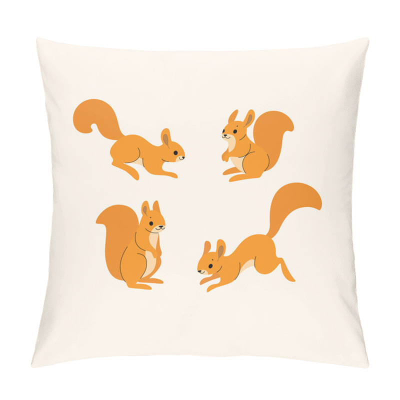 Personality  Cartoon Squirrel Icon Set. Cute Animal Character In Different Poses. Vector Illustration For Prints, Clothing, Packaging, Stickers. Pillow Covers