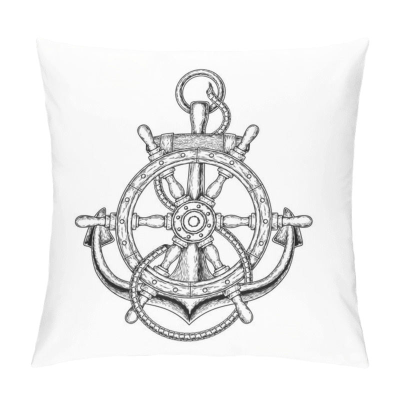 Personality  Illustration Of Nautical Steering Wheel And Anchor Pillow Covers