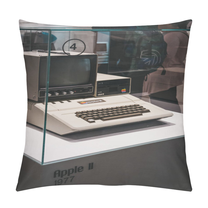 Personality  Prague, Czech Republic - August 28, 2018: Macintosh Apple II Computer On Display Inside Apple Museum In Prague, The Largest Private Collection Of Apple Products Around The World. Pillow Covers