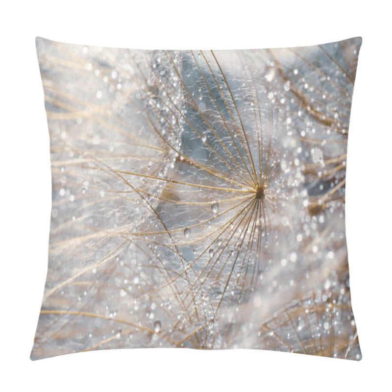 Personality  Beautiful Fluffy Dandelion Flower With Water Drops As Background, Closeup Pillow Covers