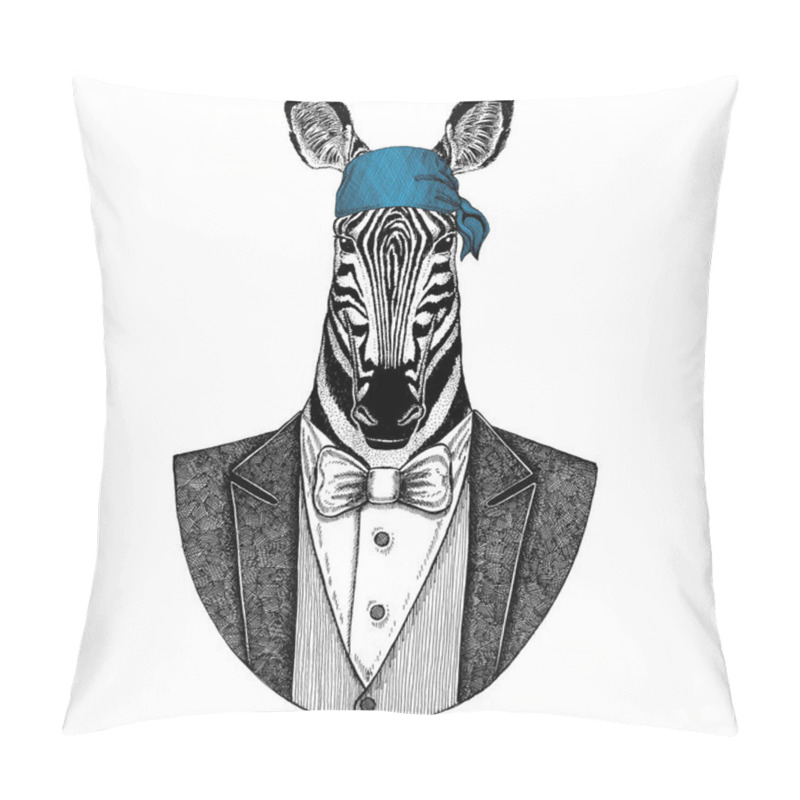 Personality  Zebra, Horse Wild Biker, Pirate Animal Wearing Bandana Hand Drawn Image For Tattoo, Emblem, Badge, Logo, Patch, T-shirt Pillow Covers