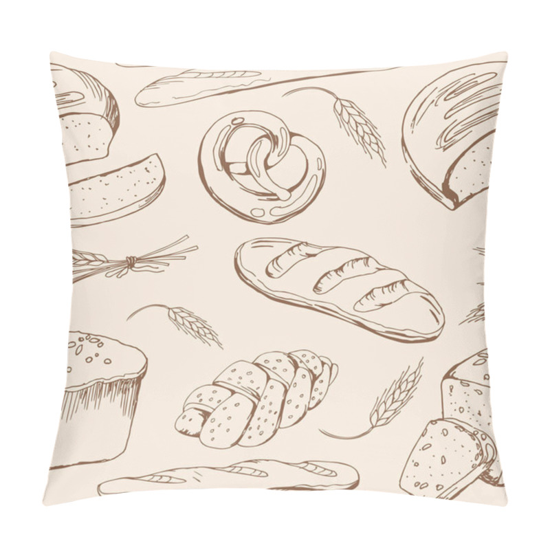 Personality  Bread Vector Hand Drawn Set Illustration In Graphic Style. Seamless Pattern With Bread. Pillow Covers