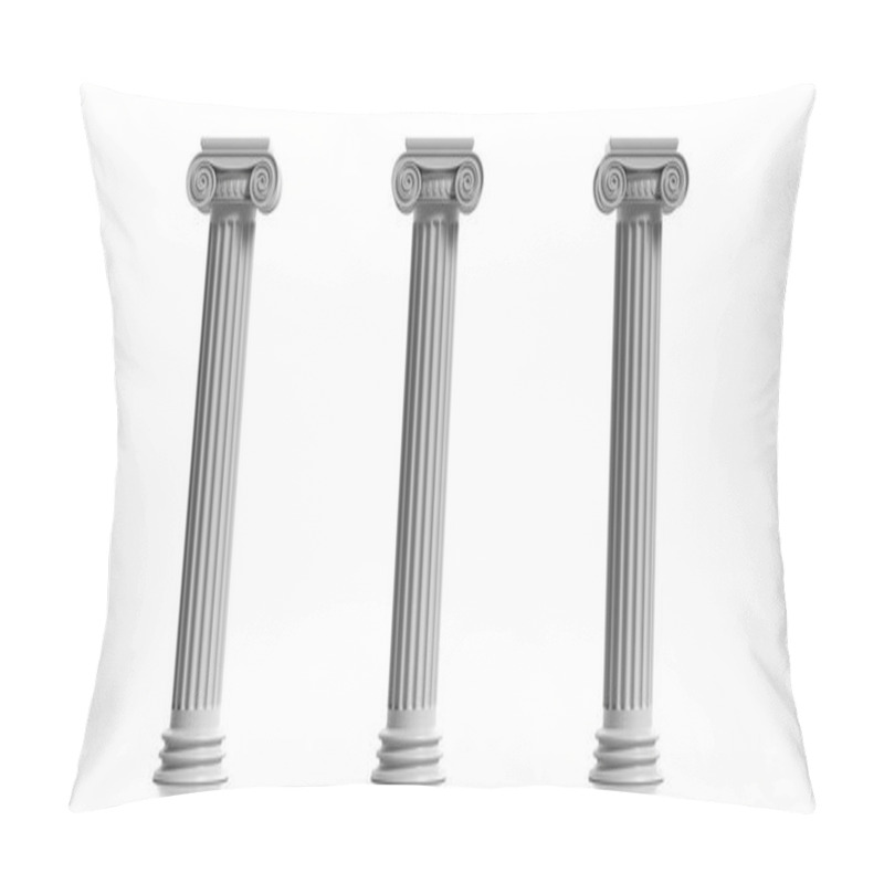 Personality  Pillars Columns Ancient Greek Stone Marble, Three Ionic Style Pedestals, Isolated Against White Color Background, Vertical. 3d Illustration Pillow Covers