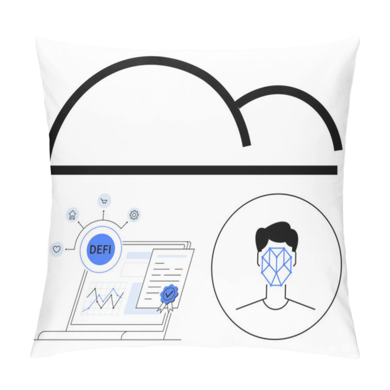 Personality  Abstract Cloud, Face Recognition Pattern, Decentralized Finance DeFi Icon, Certificate, And Analytics. Ideal For Finance, Technology, Blockchain Cybersecurity Identity AI Innovation. Abstract Pillow Covers