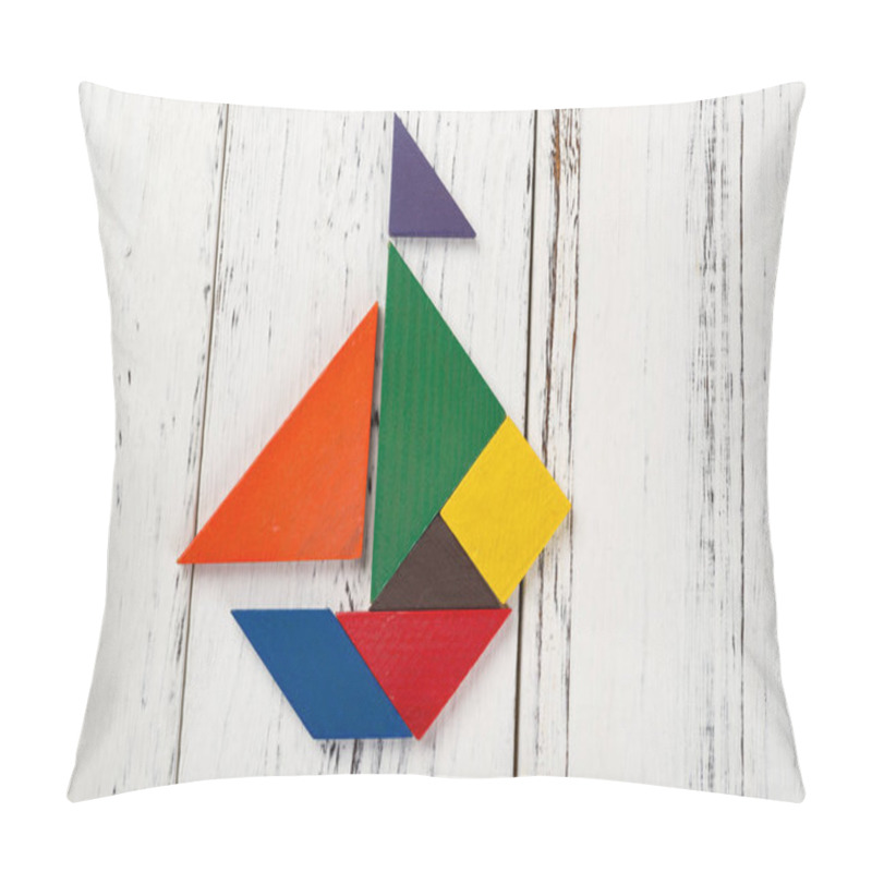 Personality  Wooden Tangram In A Sailboat Shape Pillow Covers