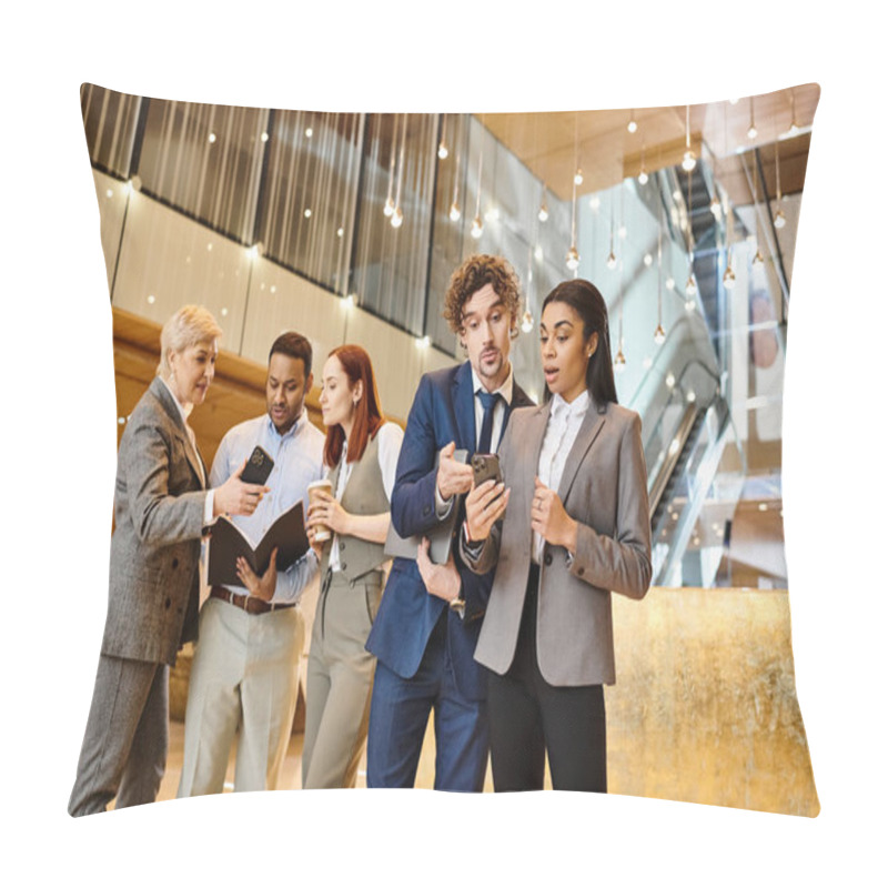 Personality  An Interracial Group Of Business People Collaborating And Standing In A Circle. Pillow Covers