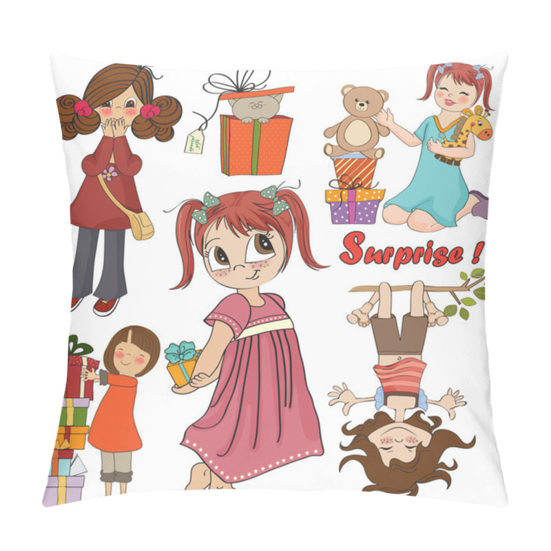 Personality  Cute Girls Collection Isolated On White Background Pillow Covers