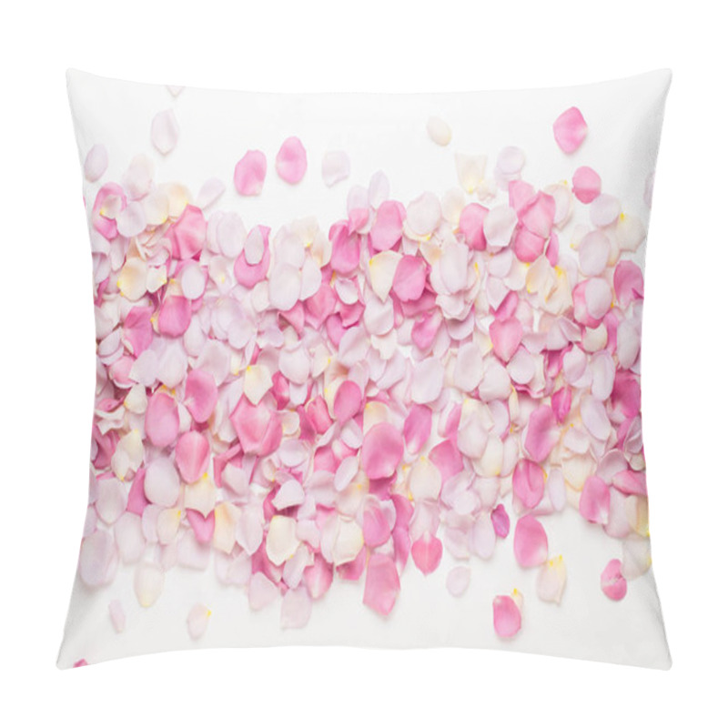 Personality  Pastel Rose Flowers Petals On White Background. Flat Lay, Top View, Copy Space. Pillow Covers