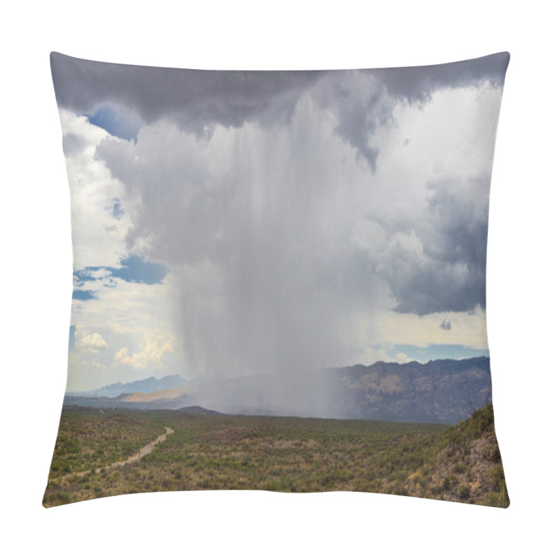 Personality  Grey Thunderhead Cloud Produces Rain Shower Over Semi-desert Grassland Prairie Pillow Covers