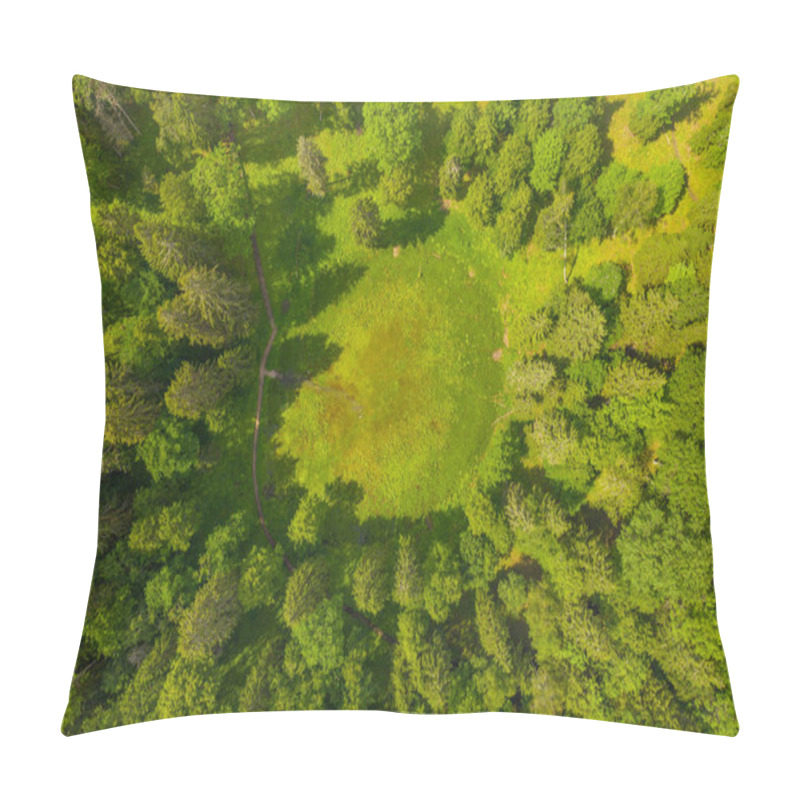 Personality  Drone Photography Of Big Old Sinkhole In The Middle Of Forest During Summer Day Pillow Covers