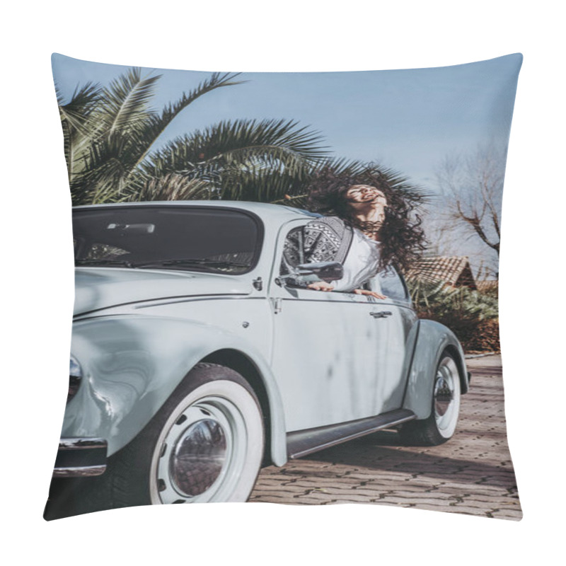 Personality  Teen Woman Inside A Car Pillow Covers