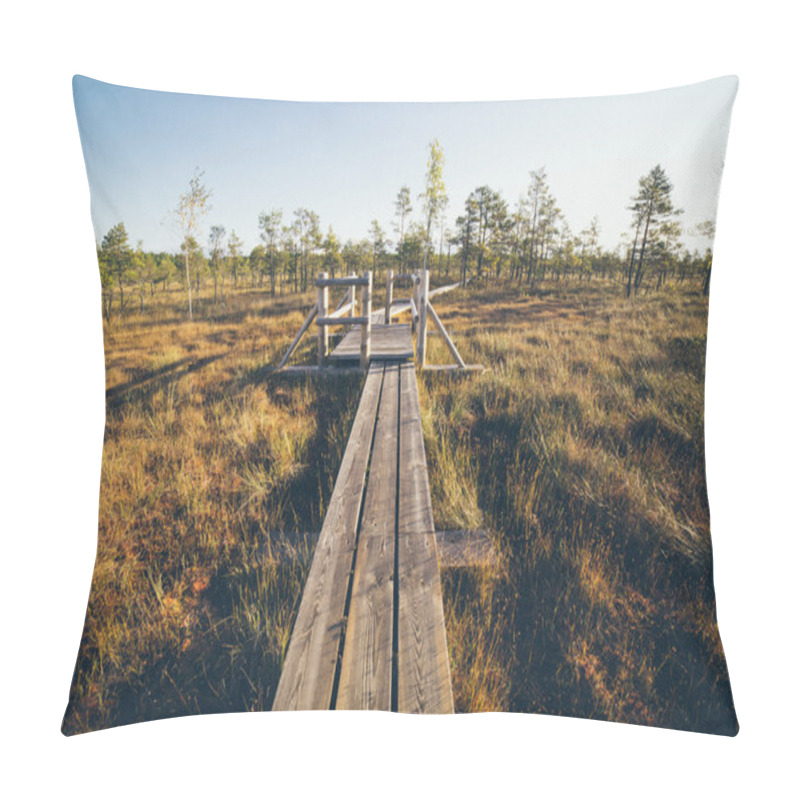 Personality  Wooden Footpath On The Bog. Retro Grainy Film Look. Pillow Covers