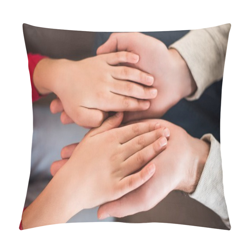 Personality  Cropped Image Of Daughter Putting Hands On Father Hands Pillow Covers