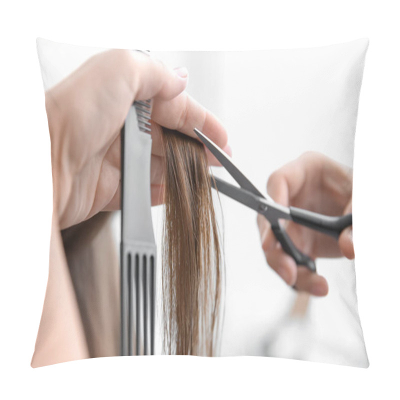 Personality  Professional Hairdresser Working With Client In Salon Pillow Covers