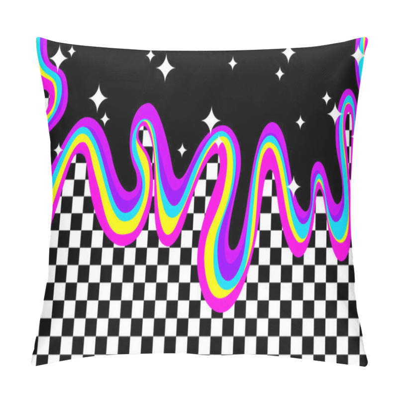 Personality  Trendy Checkered Backgrounds With Bright Psychedelic Rainbow Frame. Graphic Element  For Fabric, Textile, Clothing, Wrapping Paper, Wallpaper, Poster, Cover, Template Pillow Covers