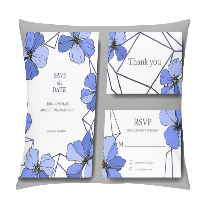 Personality  Vector Blue Flax Floral Botanical Flower. Engraved Ink Art. Wedding Background Card Floral Decorative Border. Thank You, Rsvp, Invitation Elegant Card Illustration Graphic Set Banner. Pillow Covers