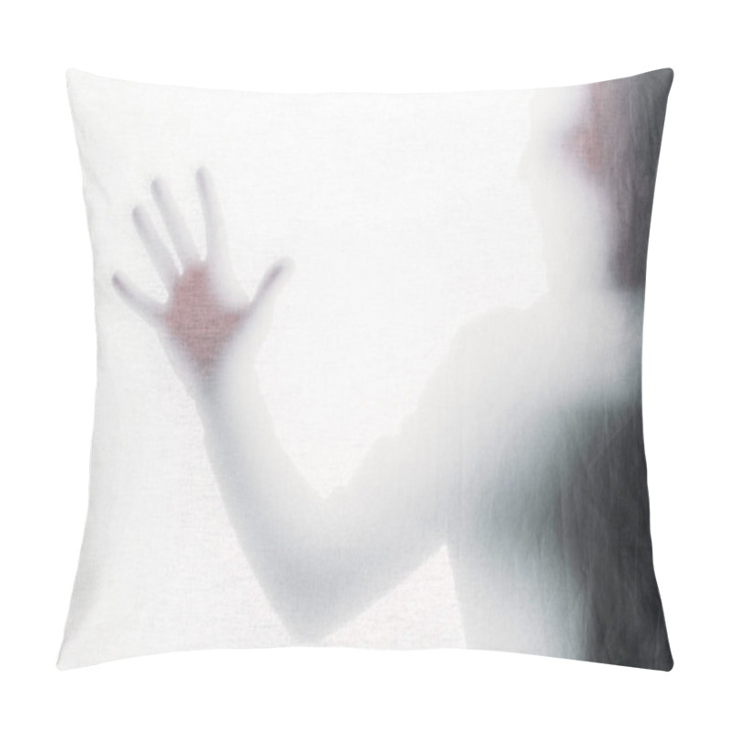 Personality  Blurry Silhouette Of Screaming Person Touching Frosted Glass Pillow Covers