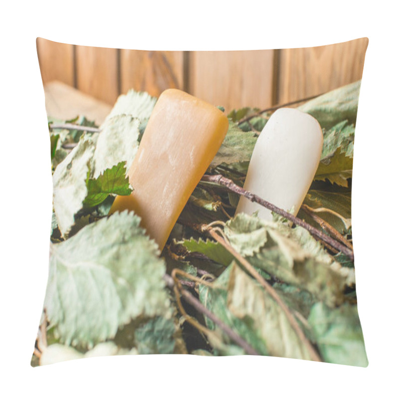 Personality  Two Pieces Of Soap Lie On A Birch Broom In A Bath Pillow Covers