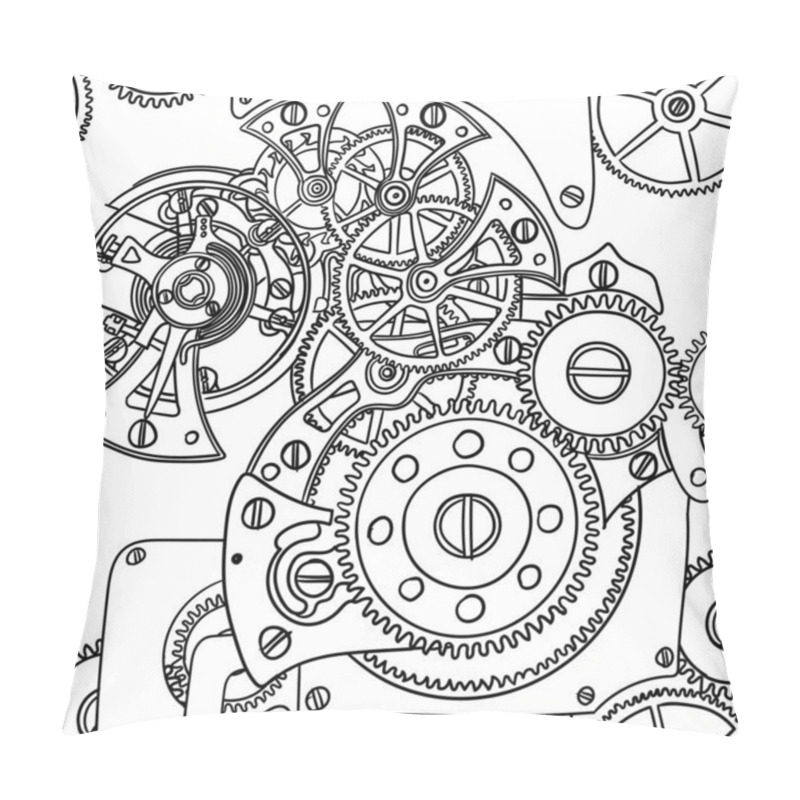 Personality  Seamless Pattern Hand-drawing Clockwork Isolated On White Background. Pillow Covers