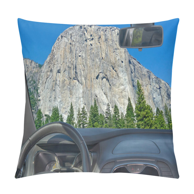 Personality  Looking Through A Car Windshield With View Of El Capitan, Iconic Mountain In Yosemite National Park, California, USA Pillow Covers