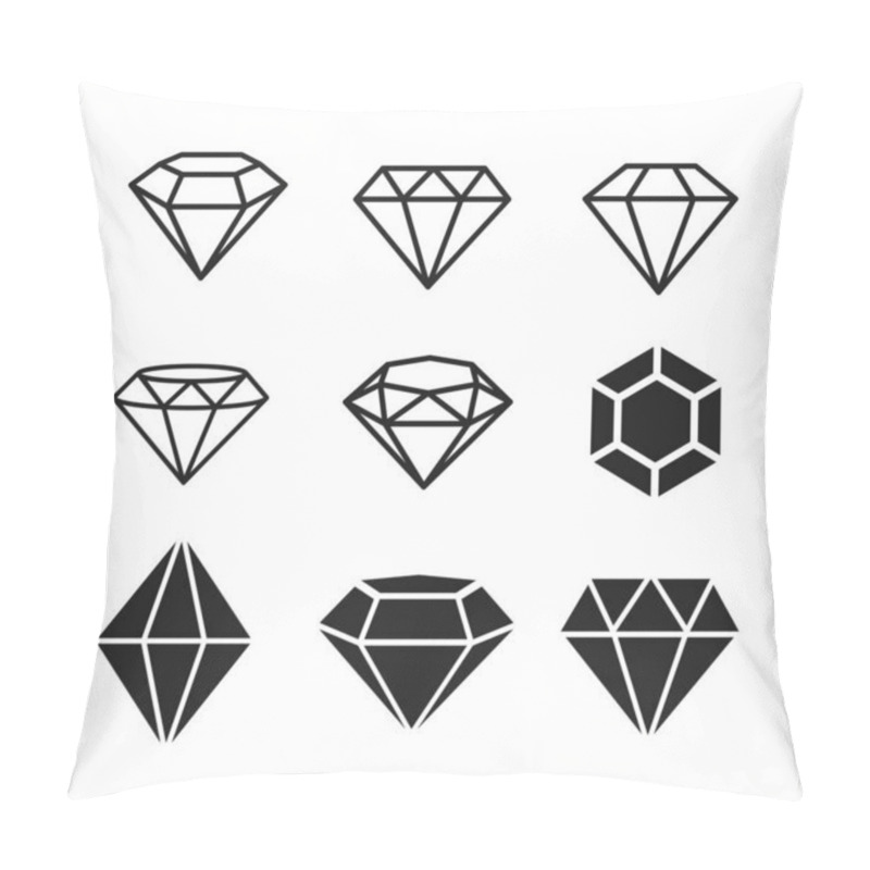 Personality  A Set Of Diamonds In A Flat Style. Abstract Black Diamond Collection Icons. Linear Outline Sign. Vector Icon Logo Design Diamonds Pillow Covers