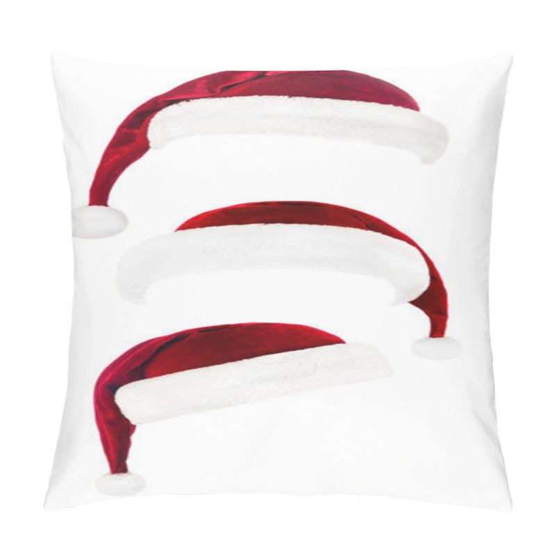 Personality  Set Of Red Santa Claus Hats Isolated On White Pillow Covers