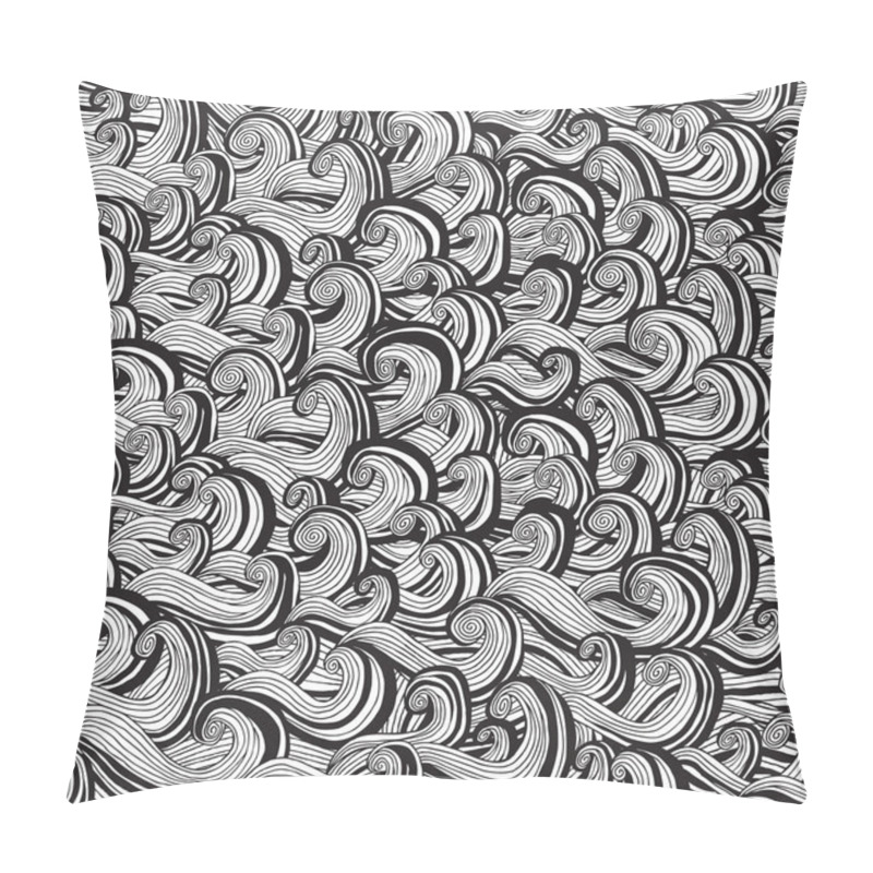 Personality  Waves Seamless Pattern In Black And White Pillow Covers