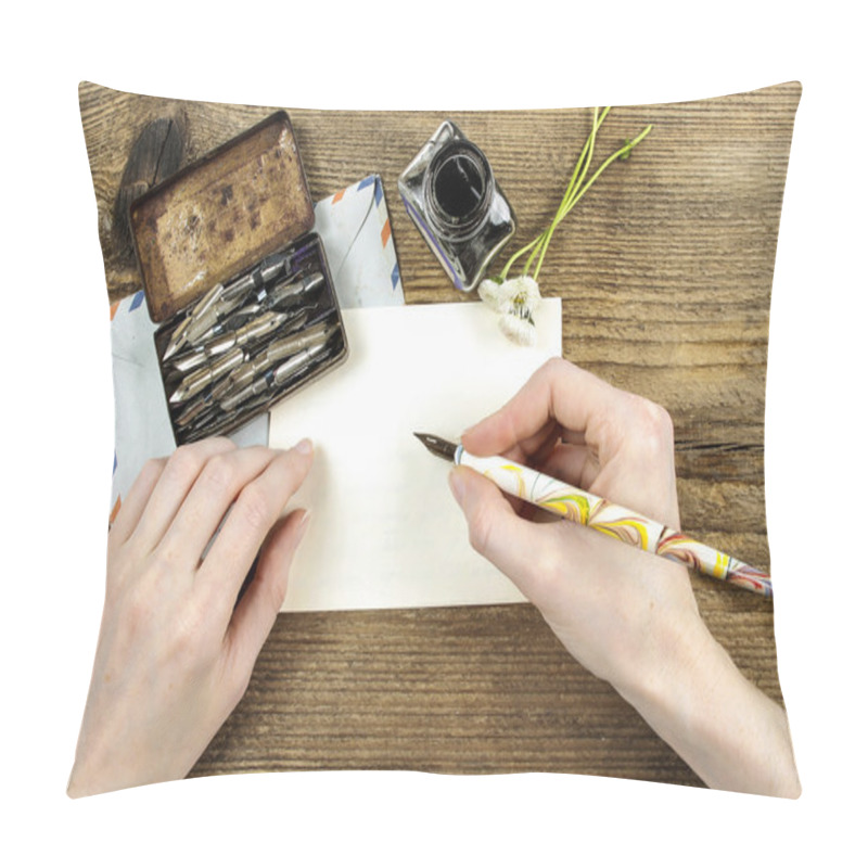 Personality  Girl Writing A Letter With Ink Pen Pillow Covers