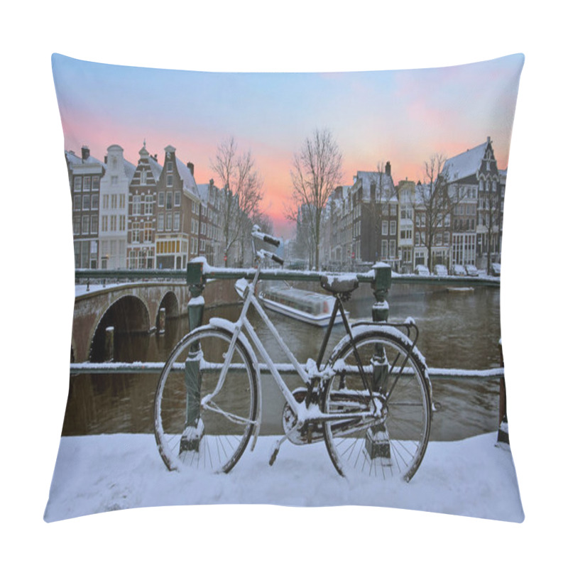 Personality  Sunset In Snowy Amsterdam In The Netherlands In Winter Pillow Covers