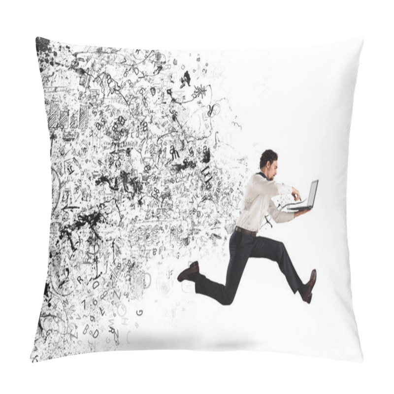 Personality  Businessman Runs With His Laptop  Pillow Covers