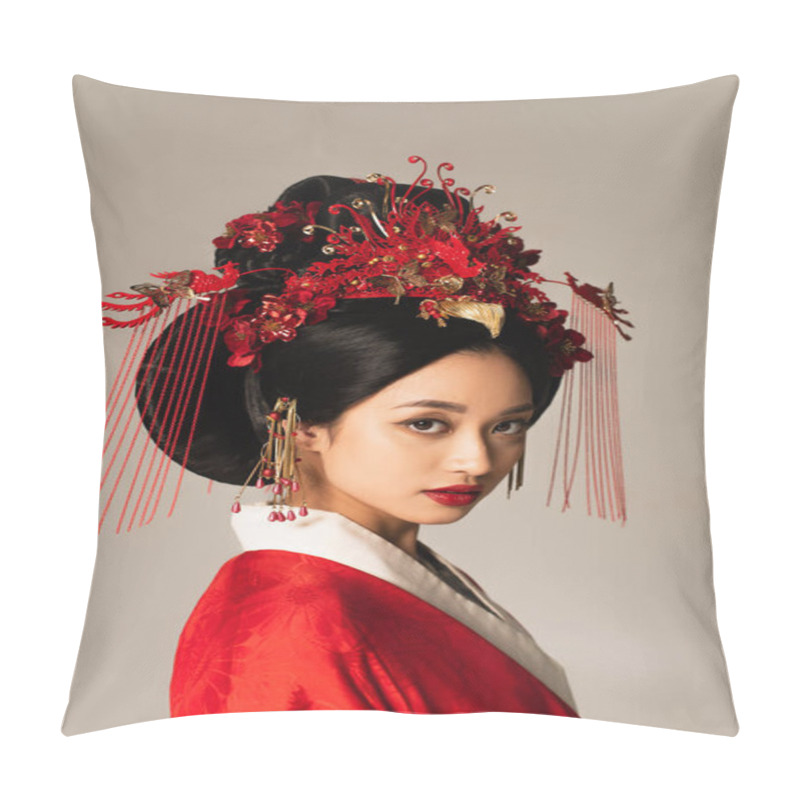 Personality  Asian Woman In National Costume Isolated On Grey  Pillow Covers