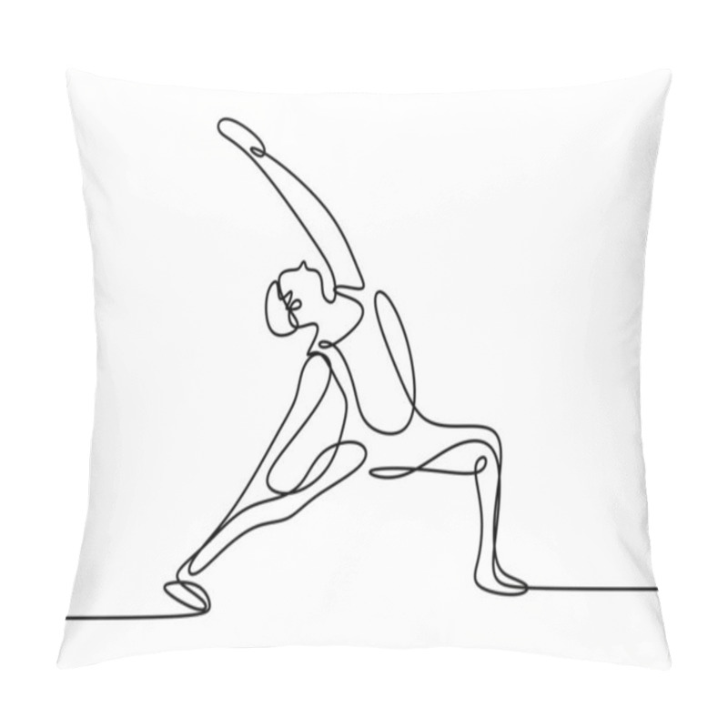 Personality  Woman Doing Yoga Exercise Continuous One Line Vector Illustration Minimalism Style. Happy Female Meditation. Relax And Calming. Meditation And Relaxation Exercise Concept. Pillow Covers