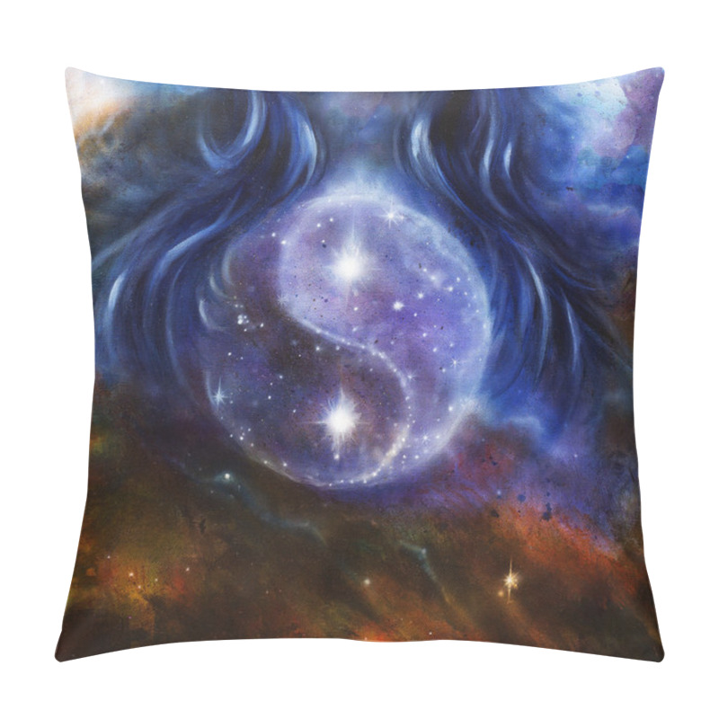 Personality  Yin Yang Symbol In Space With  Stars, About Woman Hair, Original Painting Pillow Covers