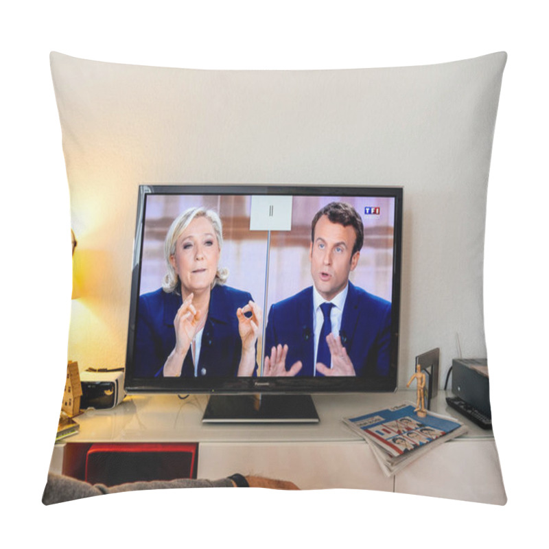 Personality  Candidate Supporter Watching Debate Between Emmanuel Macron And  Pillow Covers