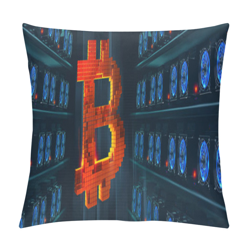 Personality  Bitcoin. Cryptocurrency Mining Farm. Blockchain Technology. 3D Illustration Of Abstract Cyberspace Pillow Covers