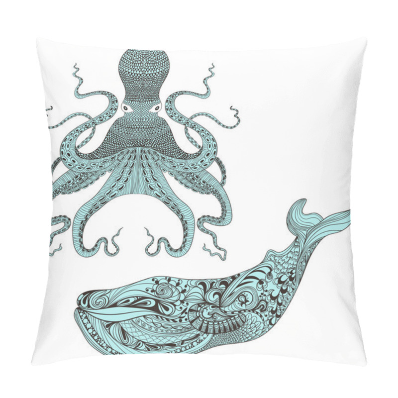 Personality  Zentangle Stylized Octopus And Whale Pillow Covers