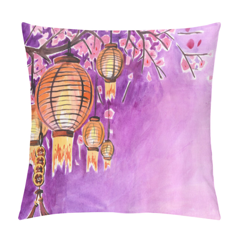 Personality  Blooming Sakura And Japanese Lanterns Pillow Covers