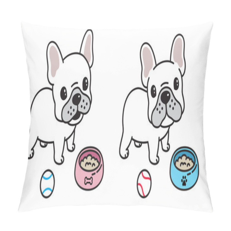 Personality  Dog Vector French Bulldog Logo Icon Cartoon Character Baseball Bowl Illustration Symbol White Pillow Covers