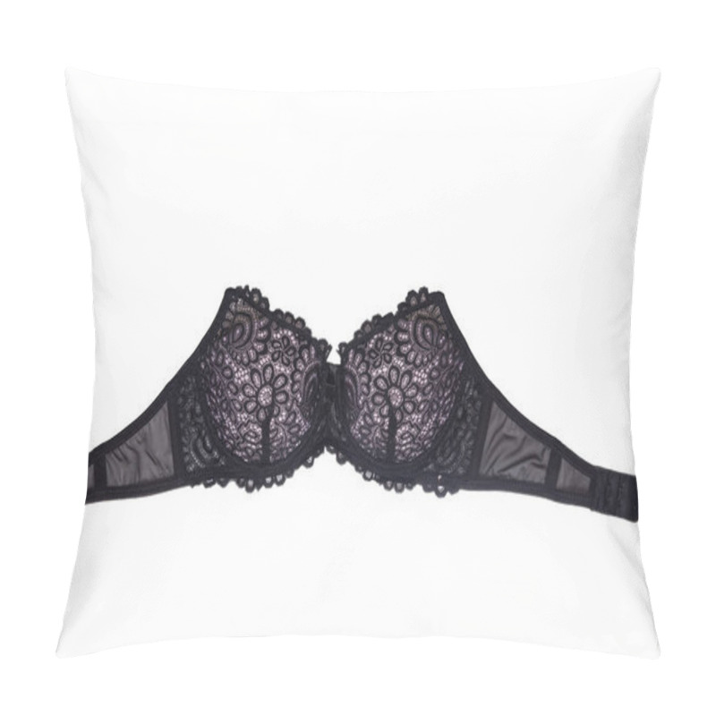 Personality  Bra Isolated. Closeup Of Beautiful Female Stylish Black Bra With Pillow Covers