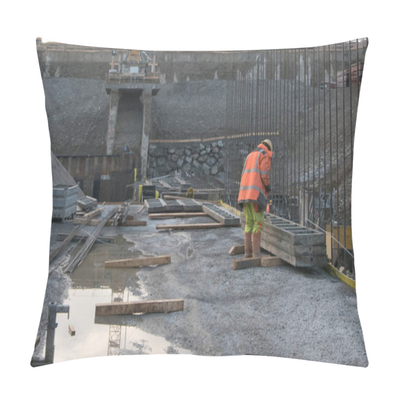 Personality  Construction Worker At A Building Site, Employee In Construction Industry Pillow Covers