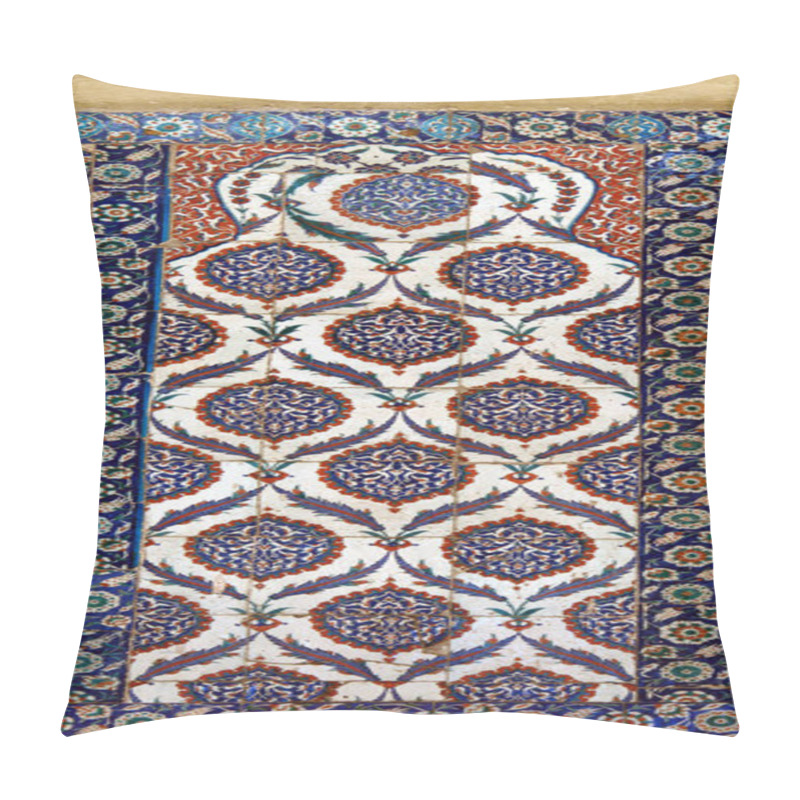 Personality  30.12.2009 ISTANBUL TURKEY.Floral Patterned Tile From Blue Mosque,ancient Ottoman Era. Pillow Covers