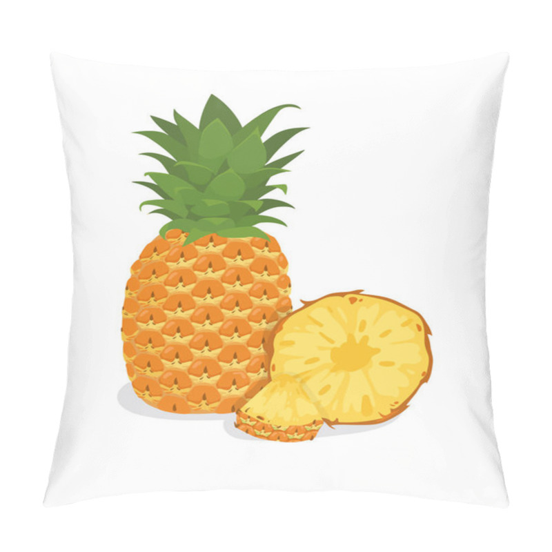 Personality  Fresh Whole And Cut Rings Pineapple Fruit Isolated On White Background Pillow Covers