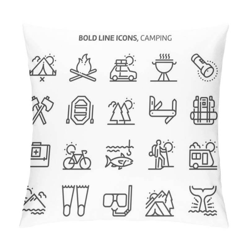 Personality  Camping, Bold Line Icons Pillow Covers