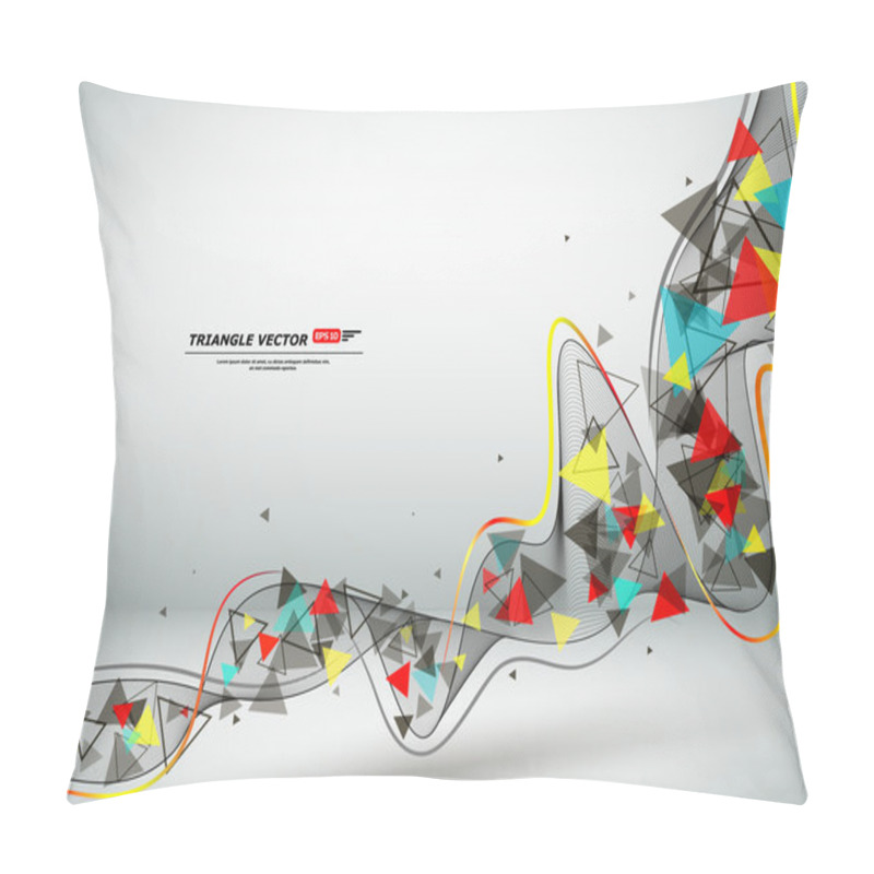 Personality  Abstract Composition, Text Frame, Flying Triangle Curve Line Icon, Red, Yellow, Blue Figure Construction, White Backdrop, Interlocking Band Weave, Startup Screen Saver, Technological Surface, Flier Fashion, Daily Periodical Issue, EPS10 Illustration Pillow Covers