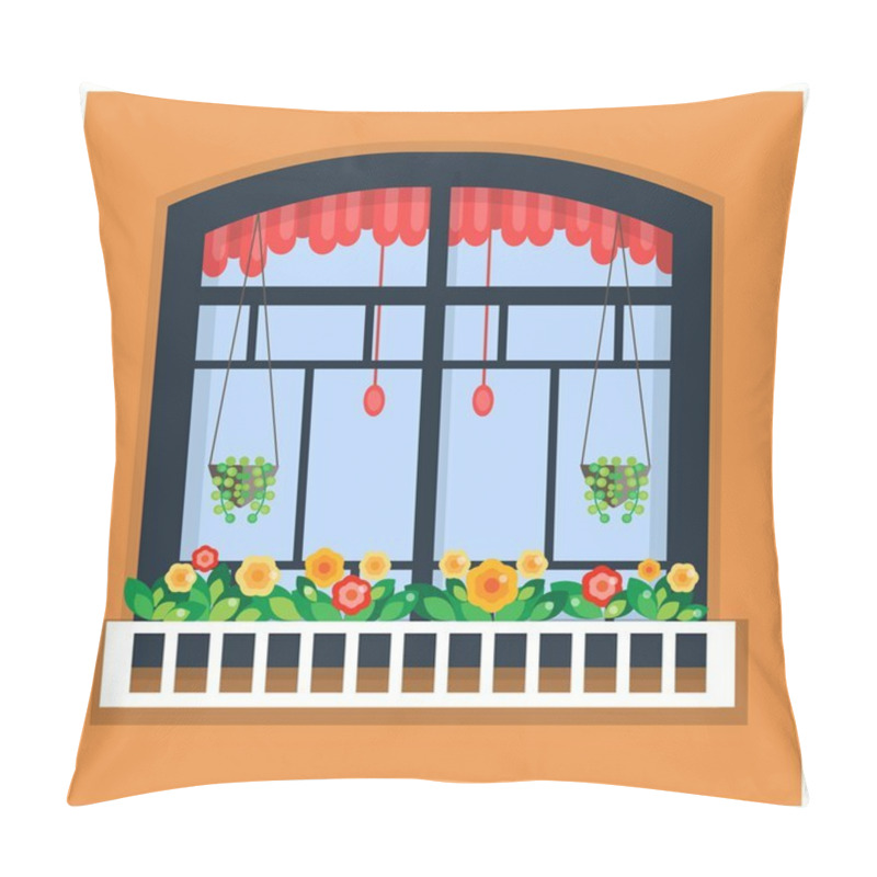 Personality  Vector Illustration Of Window With Flowers Pillow Covers