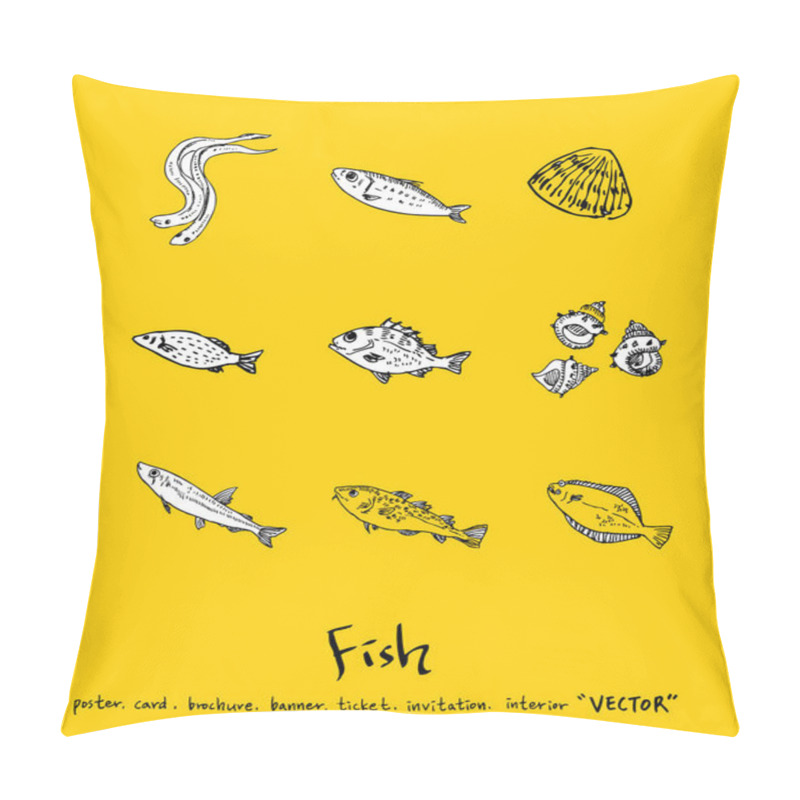 Personality  Hand Drawn Food Ingredients - Sea Food Menu Illustrations - Vector Pillow Covers