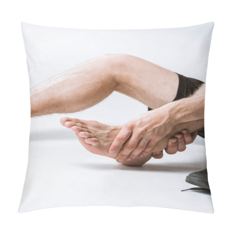 Personality  Partial View Of Sportsman With Ankle Pain On Grey Pillow Covers