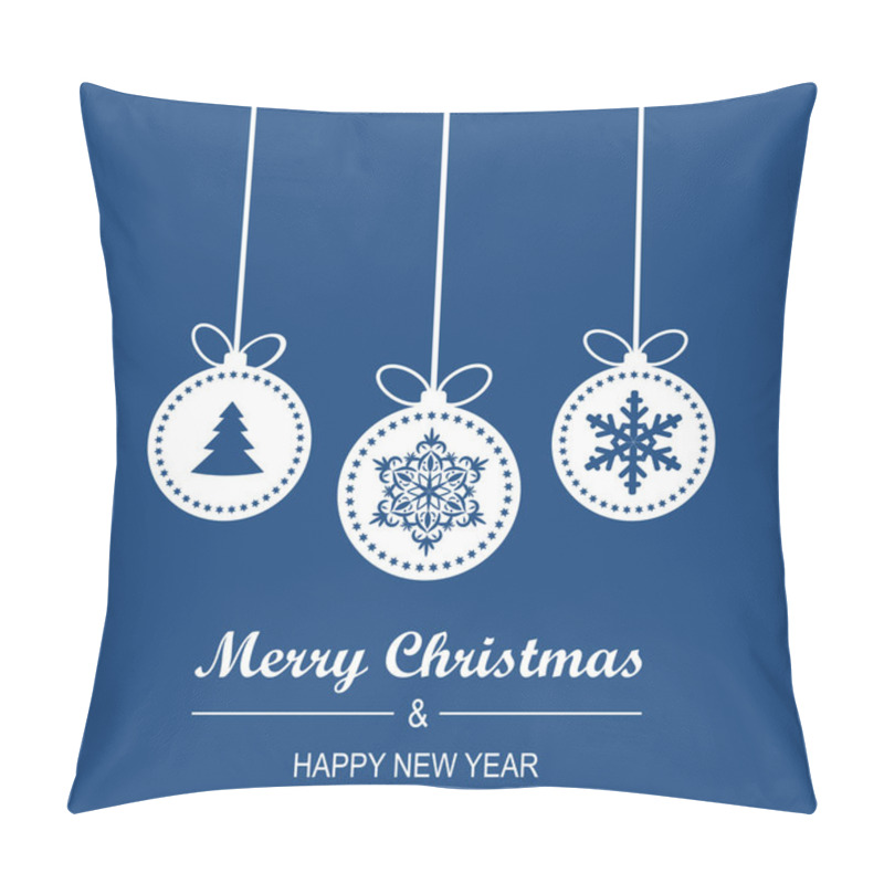 Personality  Merry Christmas Card Template With Hanging Balls On Blue Background, Simply Vector Illustration Pillow Covers