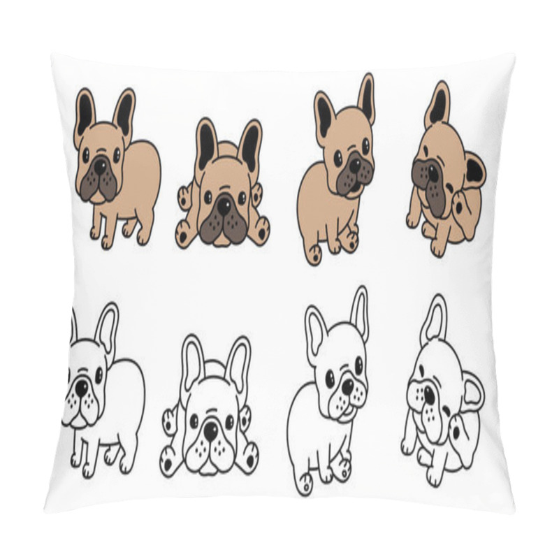 Personality  Dog Vector French Bulldog Logo Icon Cartoon Character Illustration Symbol Brown Pillow Covers